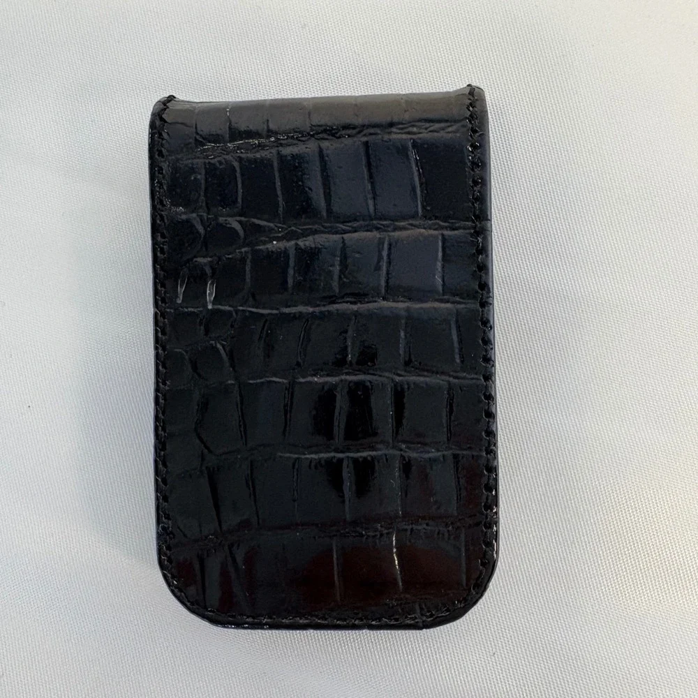 Black Crocodile Embossed Leather Magnetic Money Clip Slim Minimalist OLD MONEY